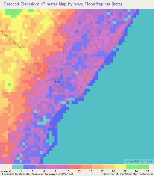 Garacad,Somalia Elevation Map