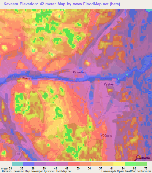 Kavastu,Estonia Elevation Map