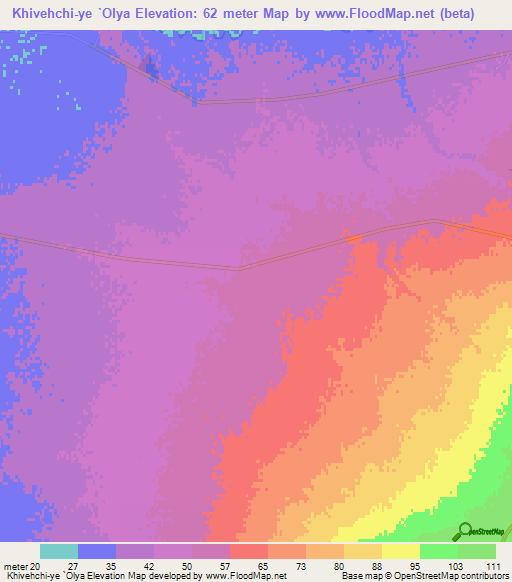 Khivehchi-ye `Olya,Iran Elevation Map