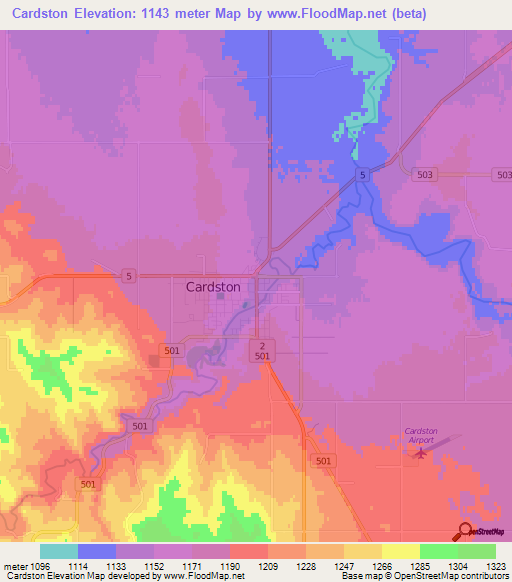 Cardston,Canada Elevation Map