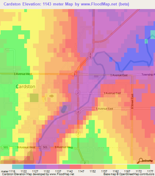 Cardston,Canada Elevation Map