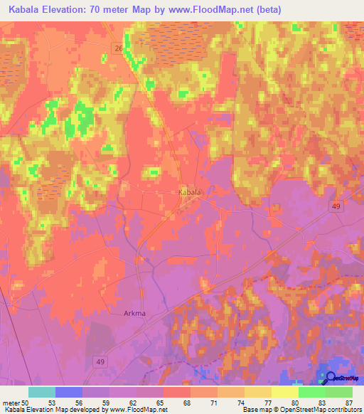 Kabala,Estonia Elevation Map