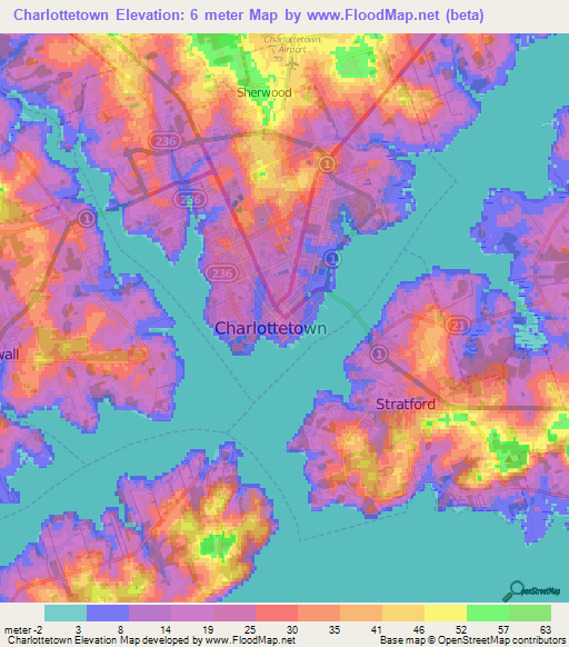 Charlottetown,Canada Elevation Map