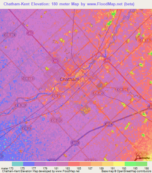 Chatham-Kent,Canada Elevation Map