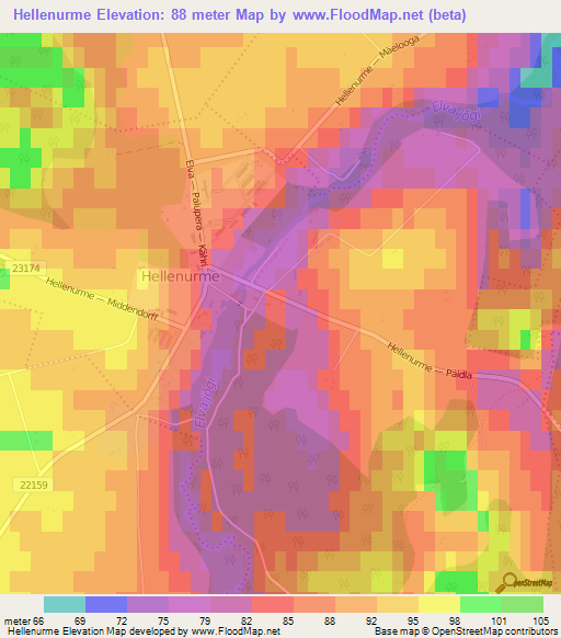 Hellenurme,Estonia Elevation Map
