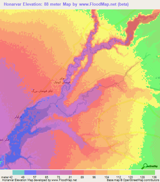 Honarvar,Iran Elevation Map
