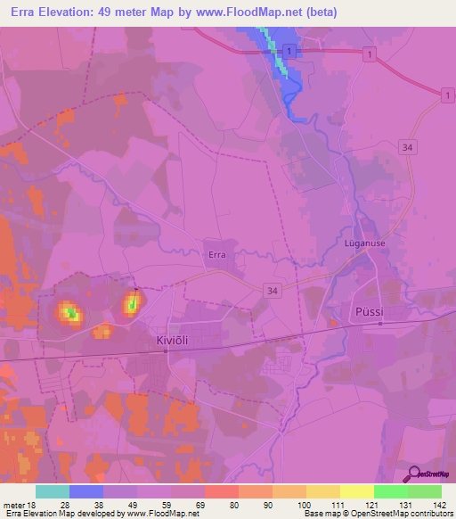 Erra,Estonia Elevation Map