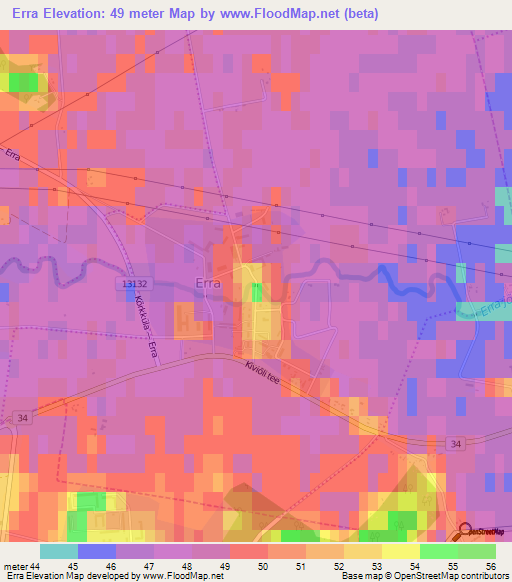 Erra,Estonia Elevation Map