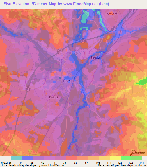 Elva,Estonia Elevation Map