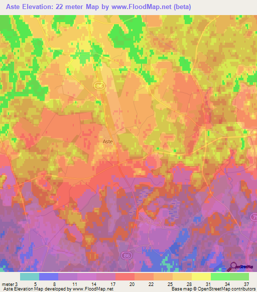 Aste,Estonia Elevation Map
