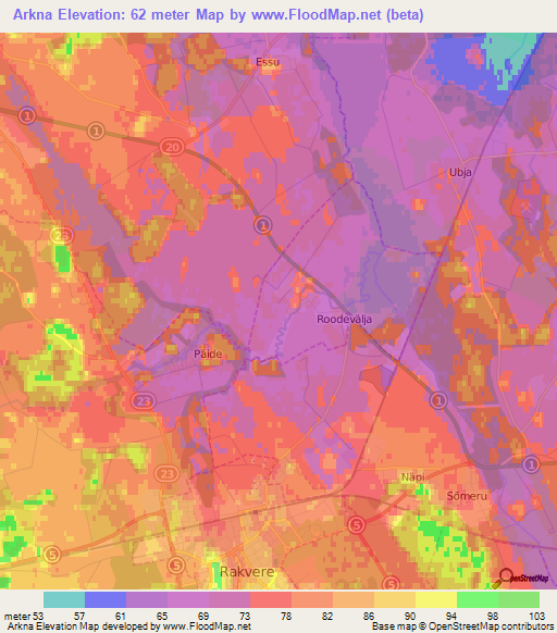 Arkna,Estonia Elevation Map