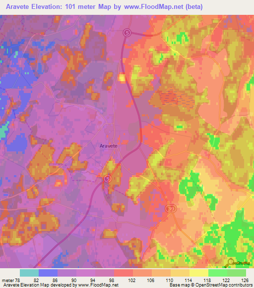 Aravete,Estonia Elevation Map