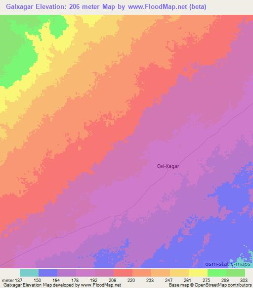 Galxagar,Somalia Elevation Map