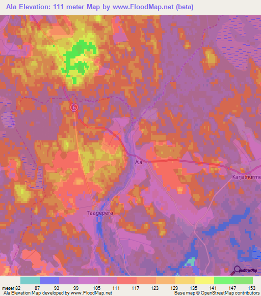 Ala,Estonia Elevation Map
