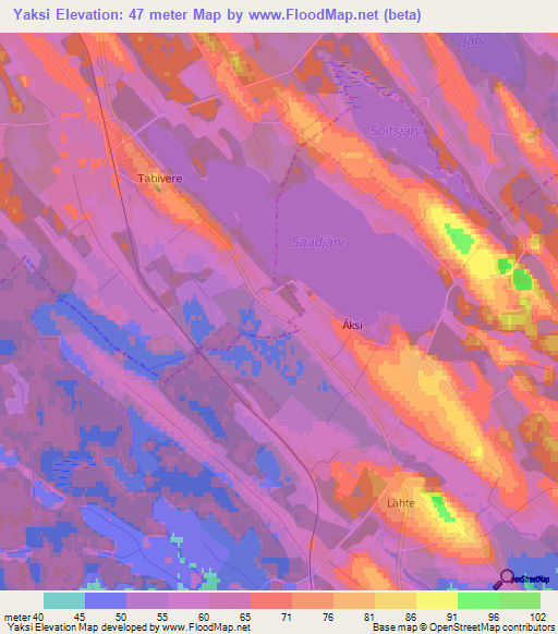 Yaksi,Estonia Elevation Map