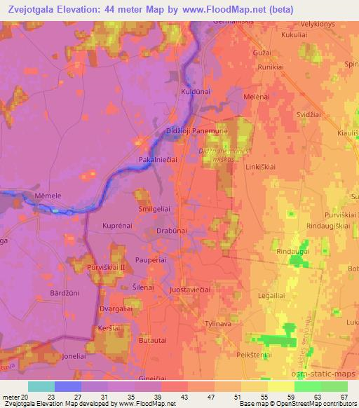 Zvejotgala,Lithuania Elevation Map