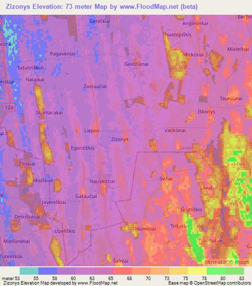 Zizonys,Lithuania Elevation Map