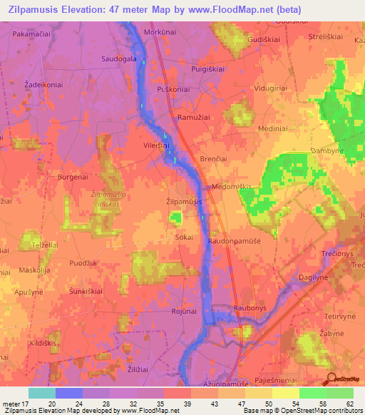 Zilpamusis,Lithuania Elevation Map