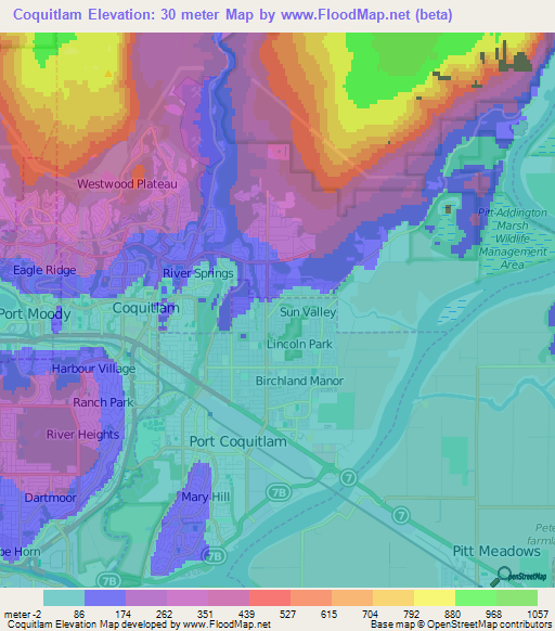 Coquitlam,Canada Elevation Map