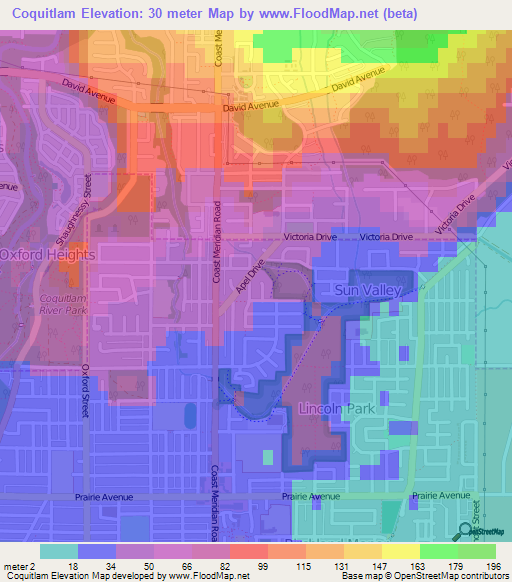 Coquitlam,Canada Elevation Map