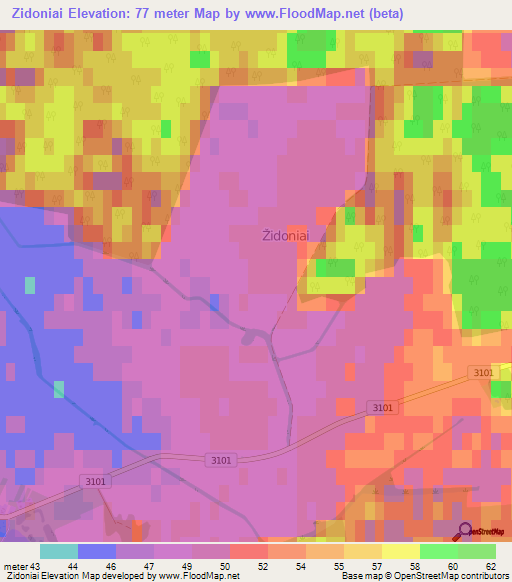 Zidoniai,Lithuania Elevation Map