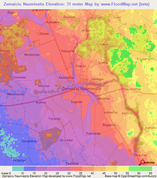 Zemaiciu Naumiestis,Lithuania Elevation Map
