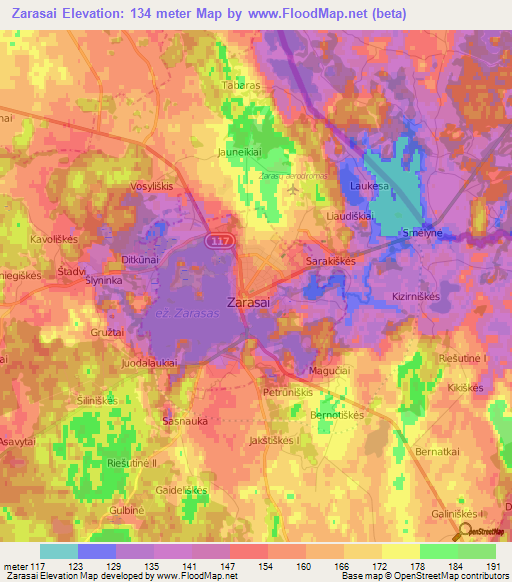 Zarasai,Lithuania Elevation Map