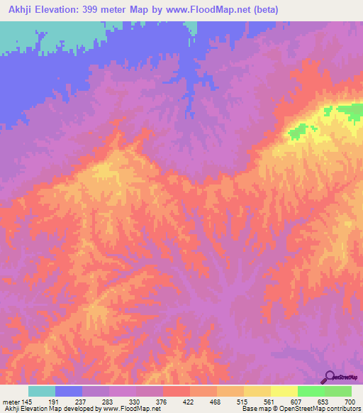 Akhji,Iran Elevation Map