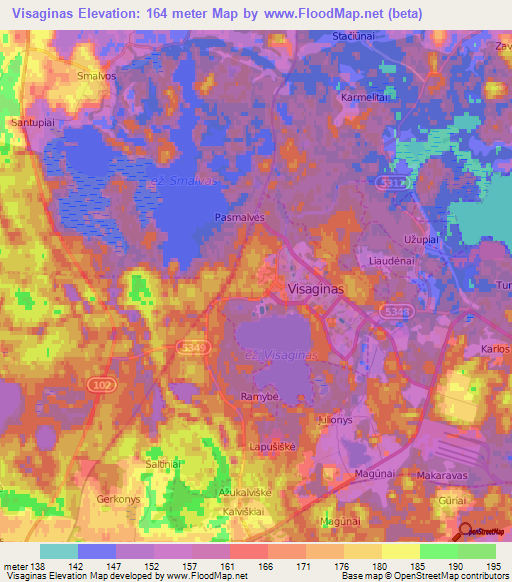 Visaginas,Lithuania Elevation Map