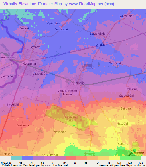 Virbalis,Lithuania Elevation Map
