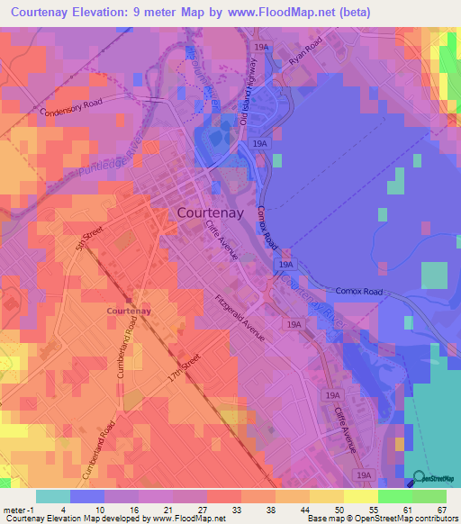 Courtenay,Canada Elevation Map