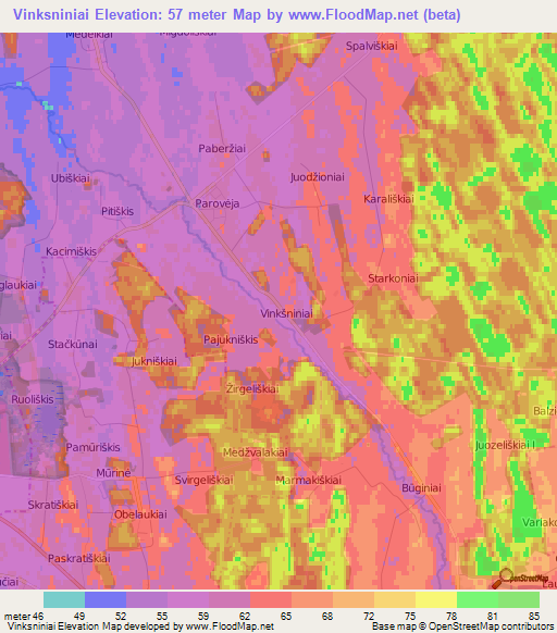 Vinksniniai,Lithuania Elevation Map