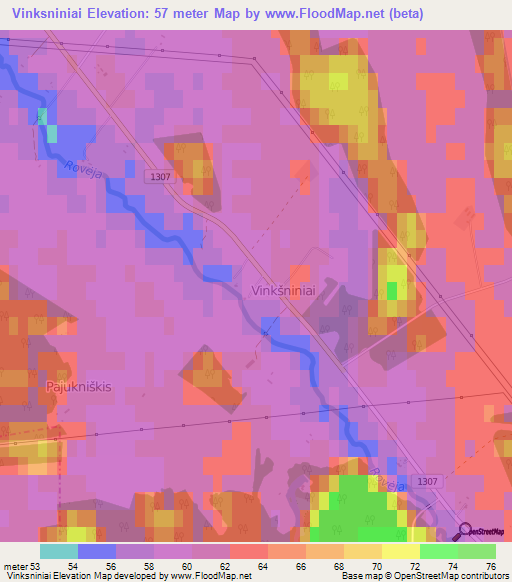 Vinksniniai,Lithuania Elevation Map
