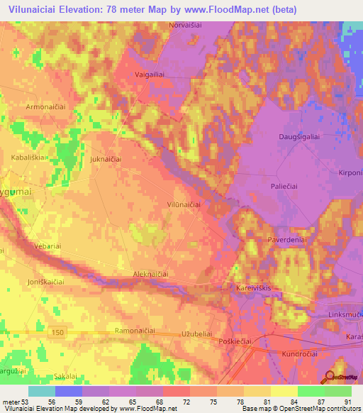 Vilunaiciai,Lithuania Elevation Map