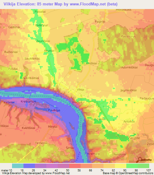 Vilkija,Lithuania Elevation Map