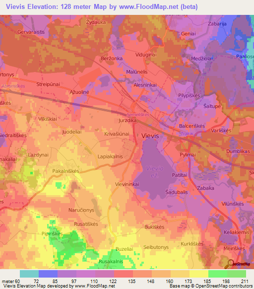 Vievis,Lithuania Elevation Map