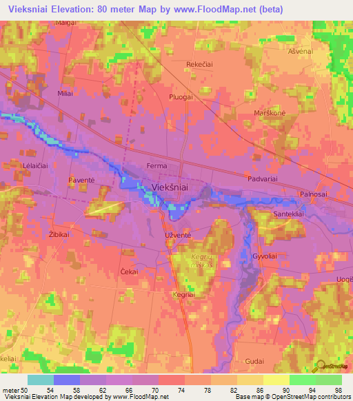 Vieksniai,Lithuania Elevation Map