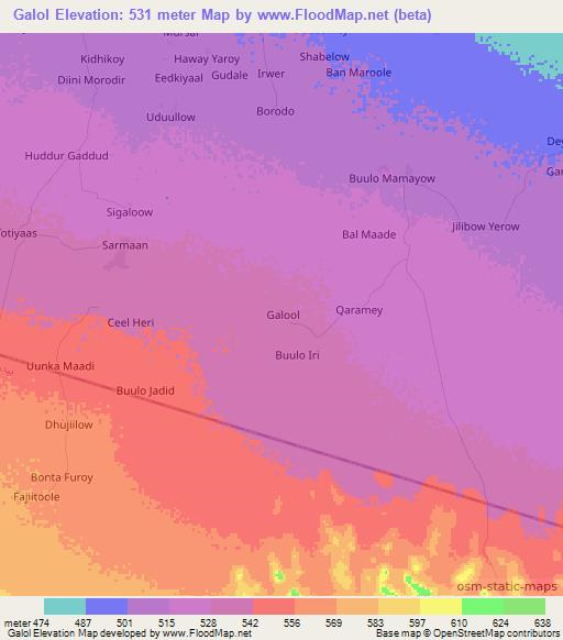 Galol,Somalia Elevation Map