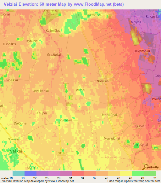 Velziai,Lithuania Elevation Map