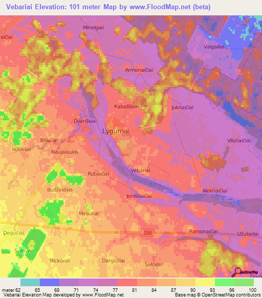 Vebariai,Lithuania Elevation Map