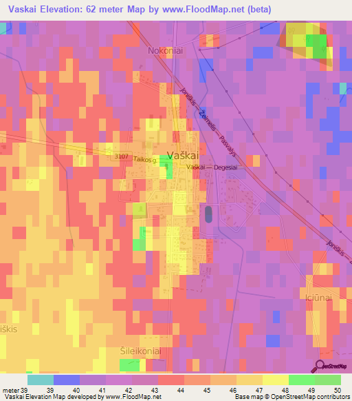 Vaskai,Lithuania Elevation Map