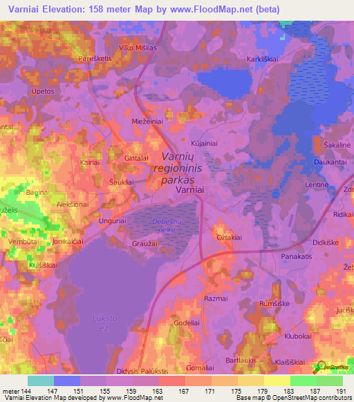 Varniai,Lithuania Elevation Map