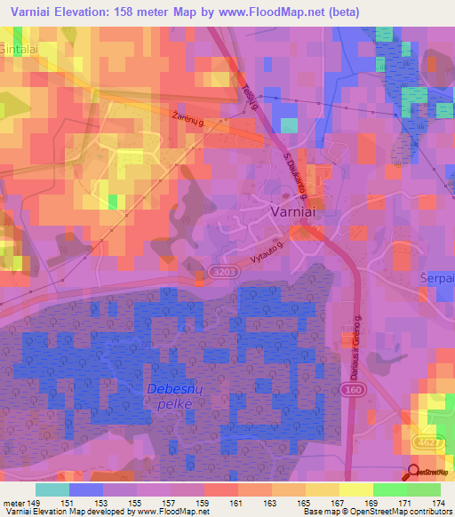 Varniai,Lithuania Elevation Map