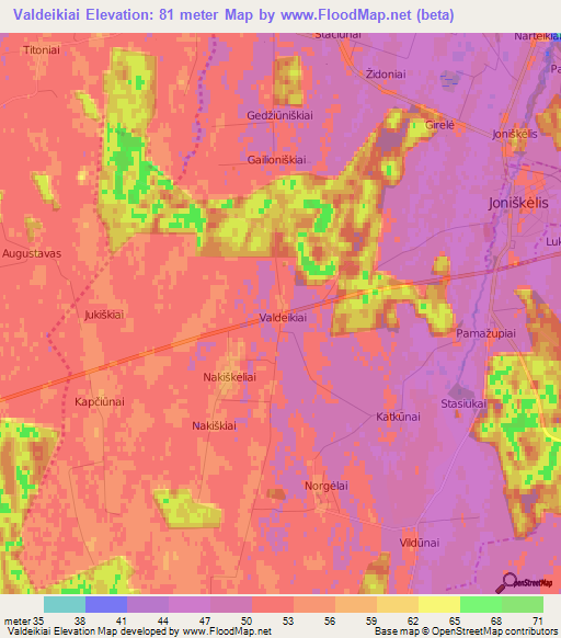 Valdeikiai,Lithuania Elevation Map