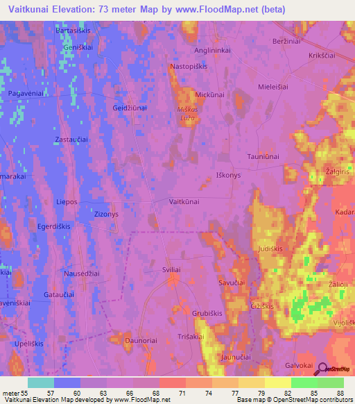 Vaitkunai,Lithuania Elevation Map