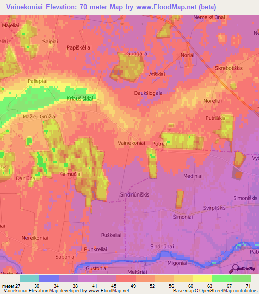 Vainekoniai,Lithuania Elevation Map