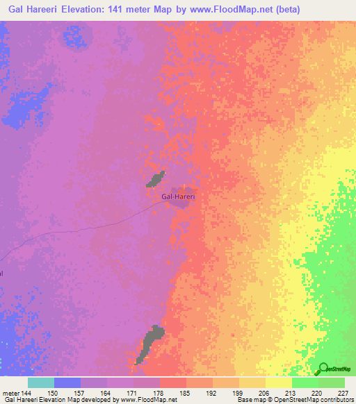 Gal Hareeri,Somalia Elevation Map