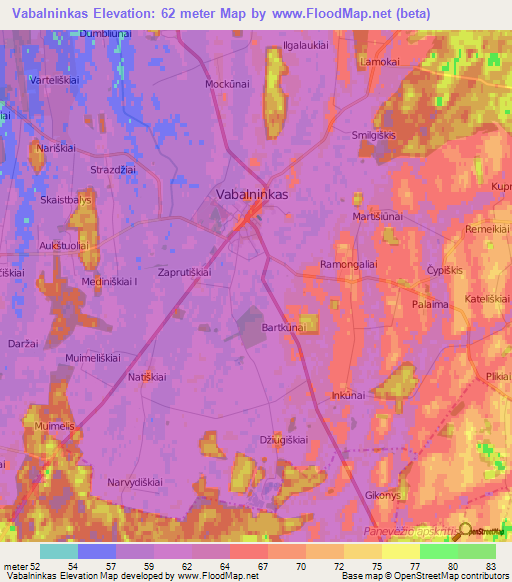 Vabalninkas,Lithuania Elevation Map