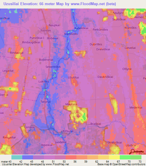 Uzusiliai,Lithuania Elevation Map