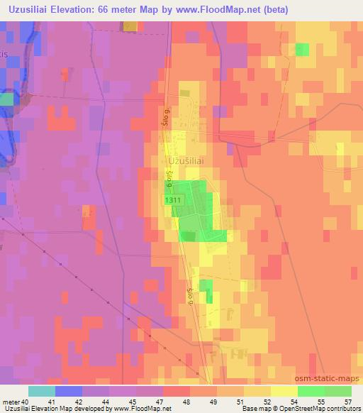 Uzusiliai,Lithuania Elevation Map